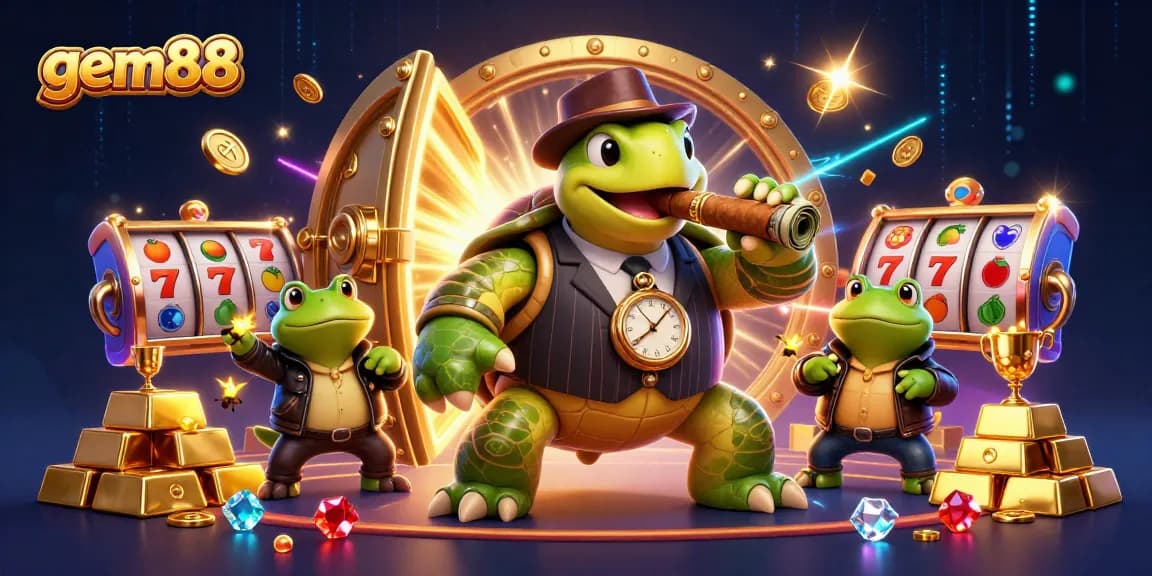 Join the action with gem88 as the quirky turtle mobster and his bullfrog sidekicks rule the casino.