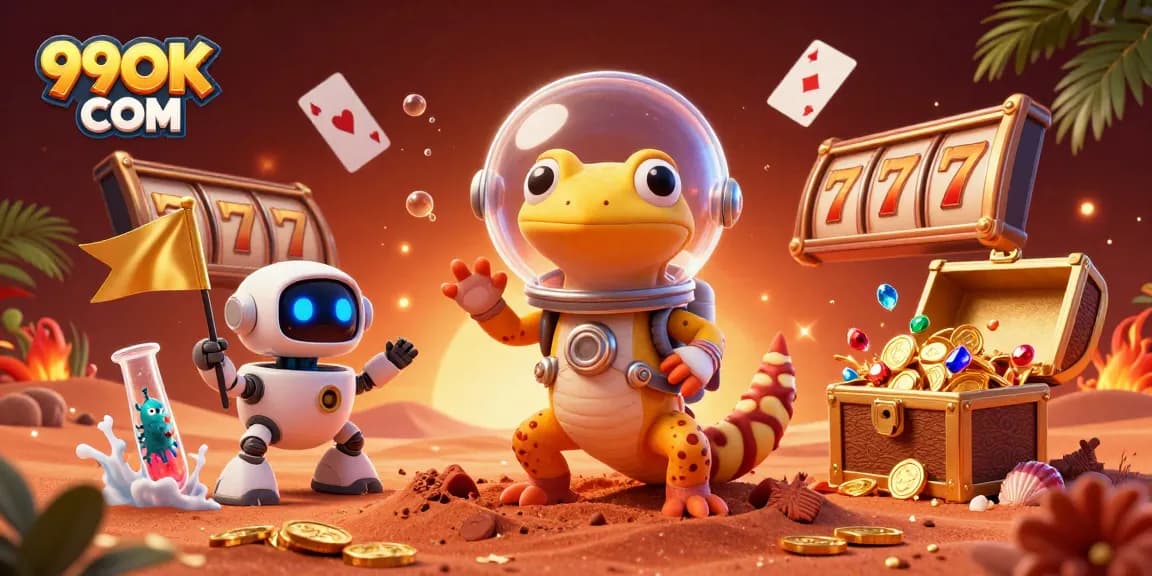 Experience thrilling gaming at 99OK COM with a Martian gecko uncovering a hidden casino.