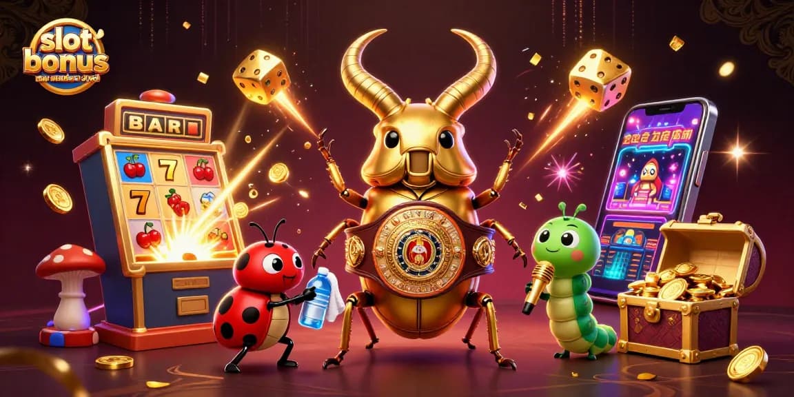 Slot bonus new member 100 di awal menampilkan ilustrasi kasino dengan karakter kartun 3D yang kaya warna.