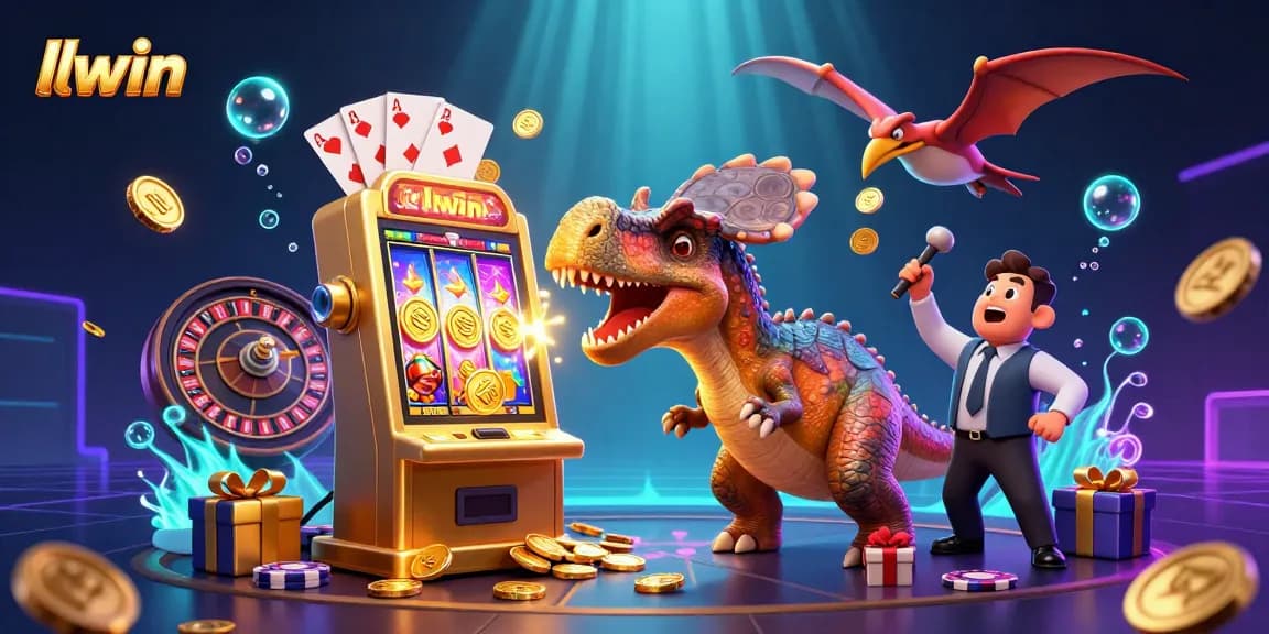 Catch the action at llwin with a cartoon dinosaur winning jackpots and coins flying around!