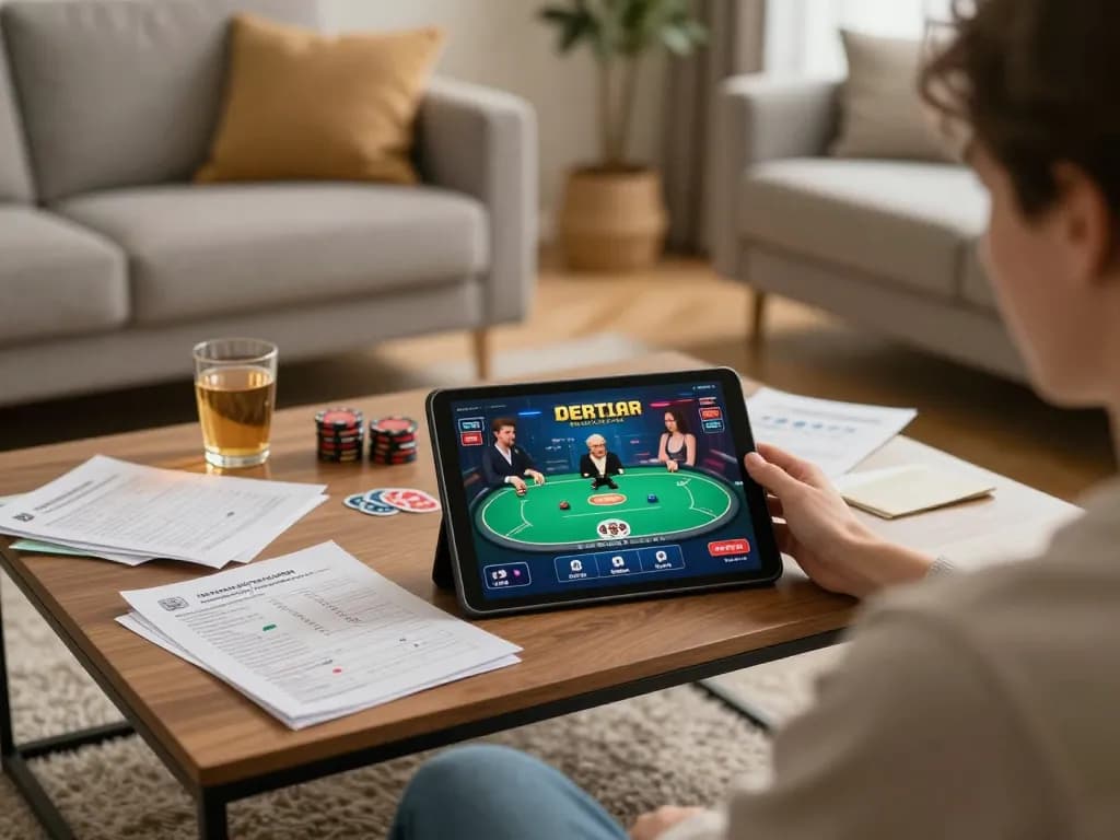Lương Sơn TV user engaging with online poker, showcasing an immersive at-home gaming experience.