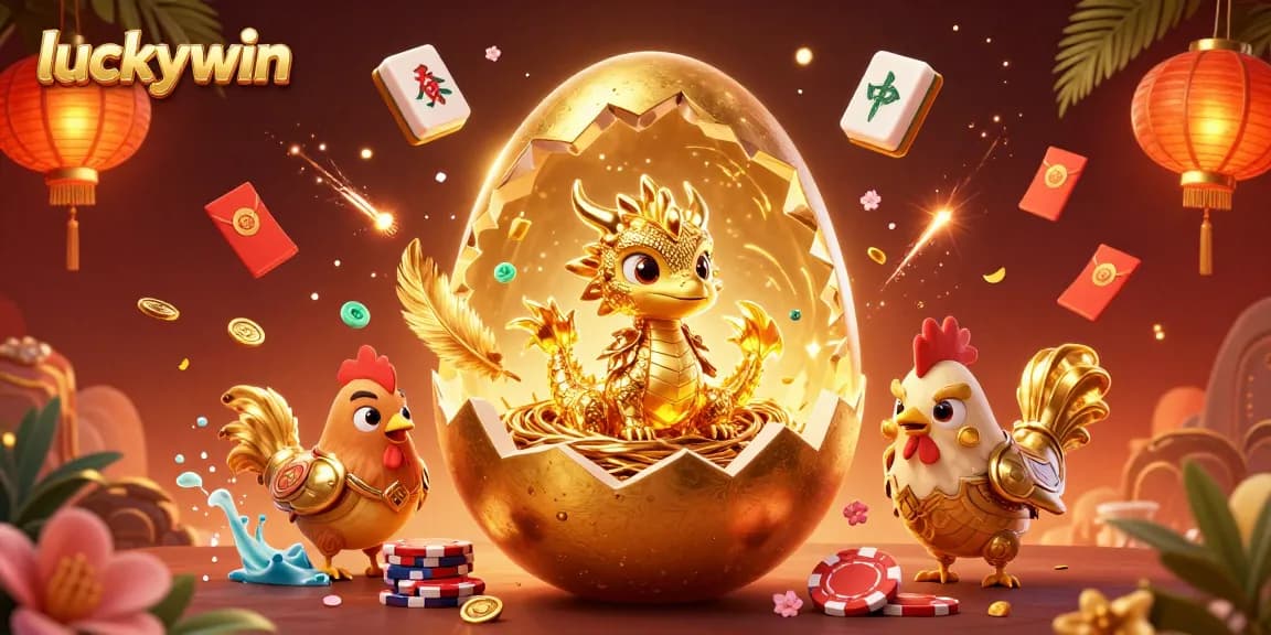 Experience the thrill of luckywin with a golden dragon and poker chips in a vibrant casino scene.