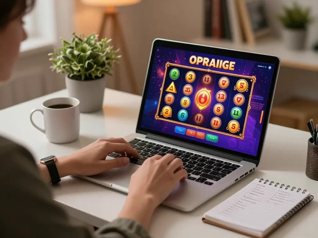 Engaged player exploring jun88 online slots at a cozy gaming setup with strategy notes.