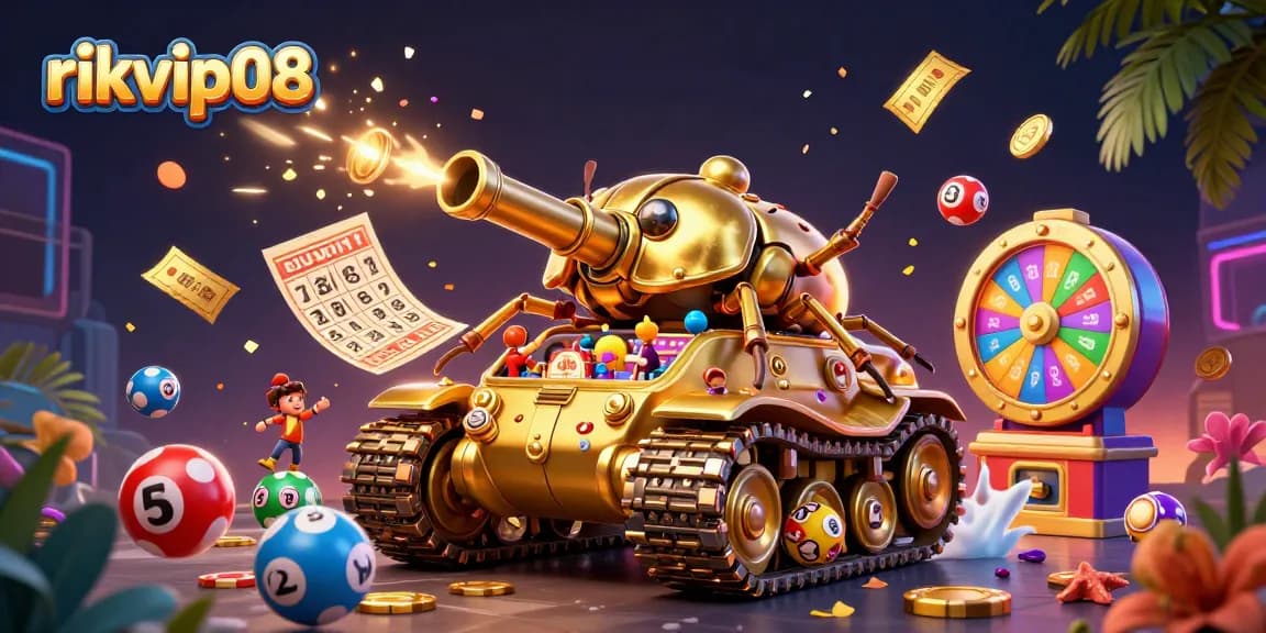 Experience thrilling games with rikvip08 in a vibrant casino-themed scene packed with excitement.