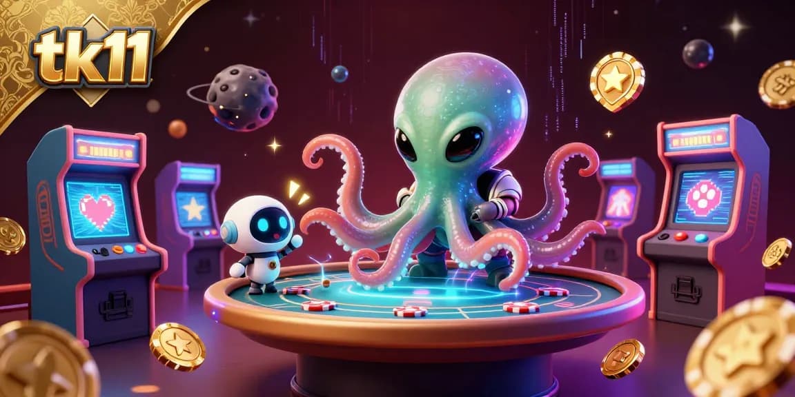 Engage in thrilling casino action at tk11 with a vibrant cosmic poker scene featuring alien characters.