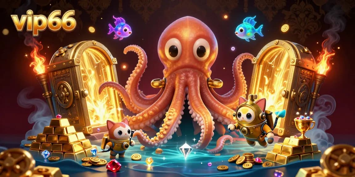 Experience excitement with vip66's colossal kraken treasure adventure in a vibrant casino scene.