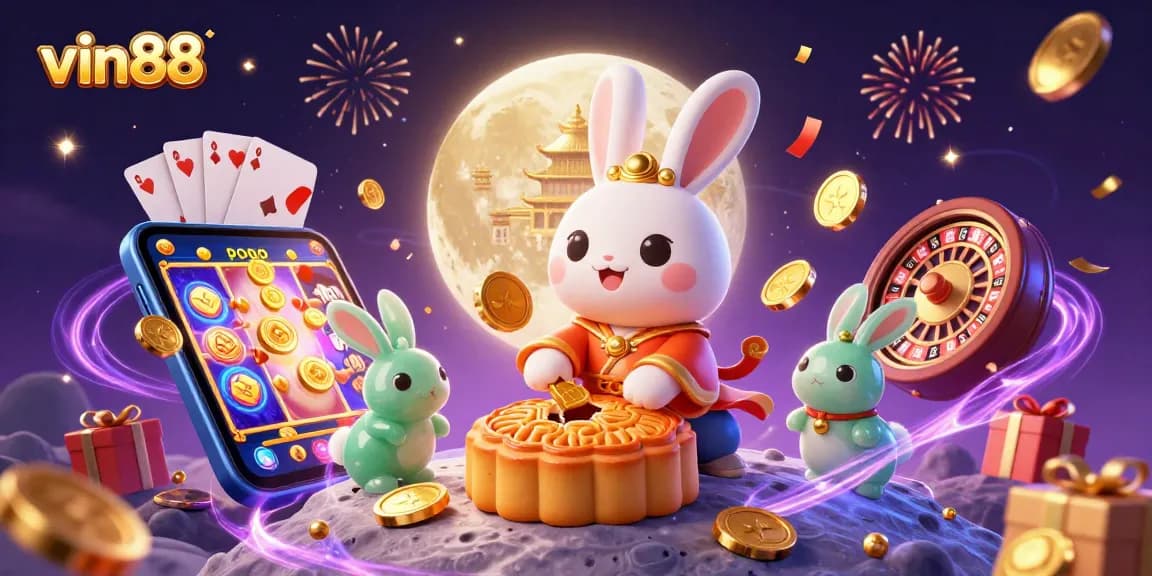 Engage in thrilling games at vin88 with the moon rabbit gambling scene and exciting casino elements.