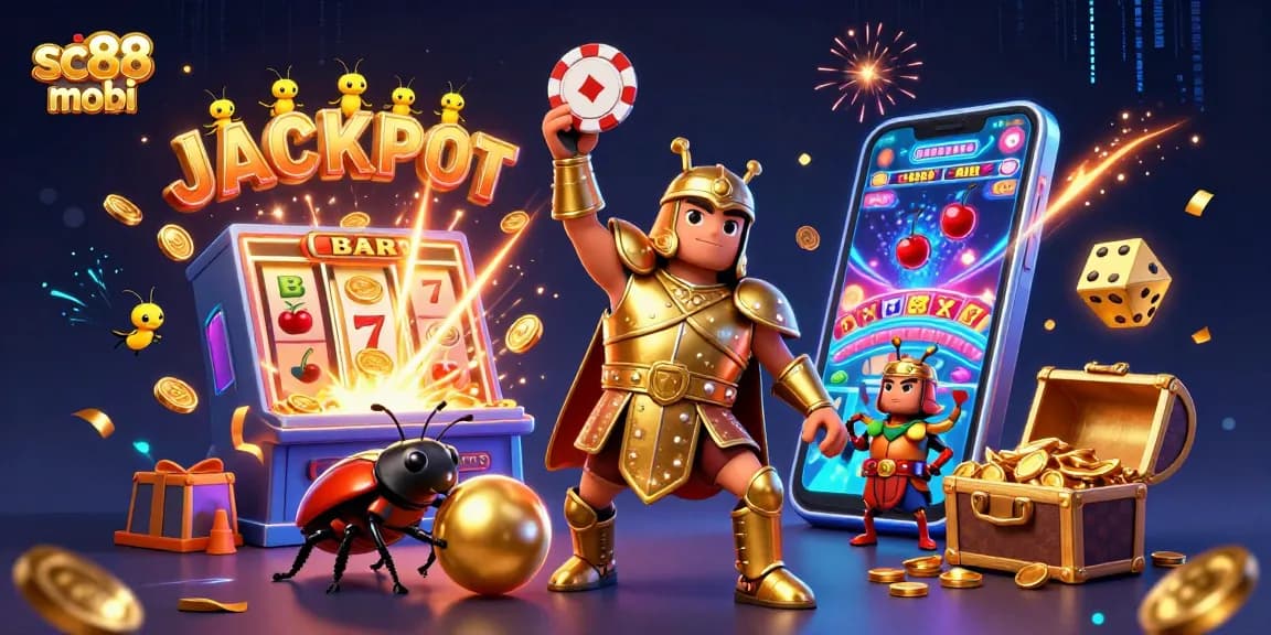 Celebrate wins on sc88 mobi with vibrant 3D casino illustration embodying luck and gaming excitement.