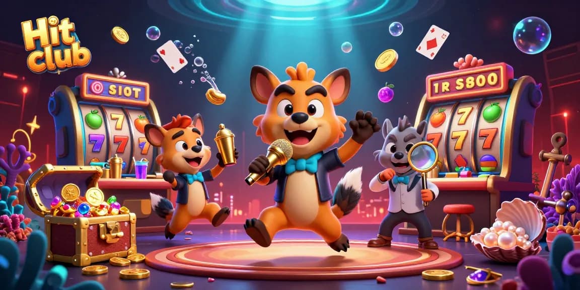 Hit club showcases a lively casino scene with hyenas as characters in a vibrant environment.