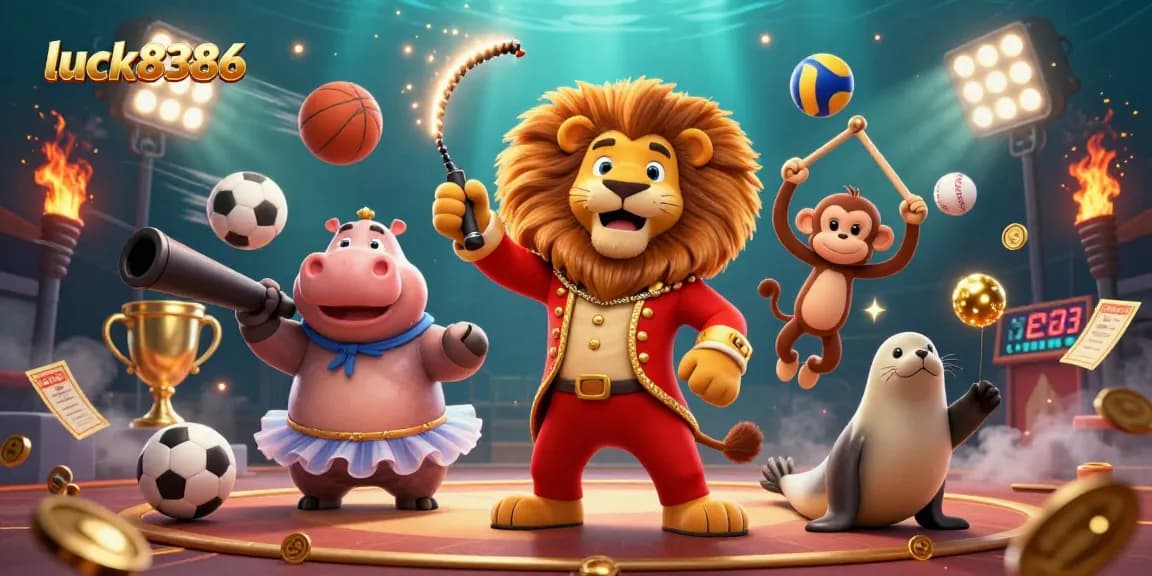 Experience the thrill and excitement at luck8386 with our animated gaming illustration featuring vibrant casino elements.