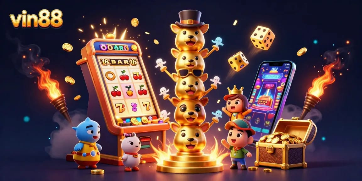 Experience thrilling gaming at vin88 with bursting jackpots, vibrant slot machines, and enchanting casino elements.