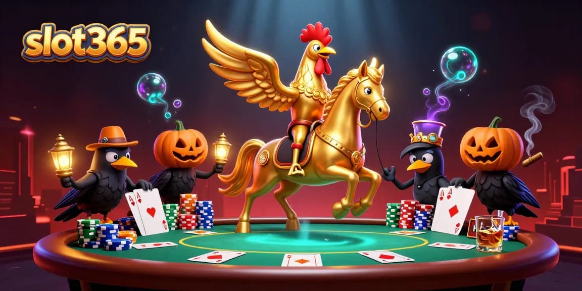 spin and win with slot365, golden rooster in casino, poker chips, and thrilling gameplay