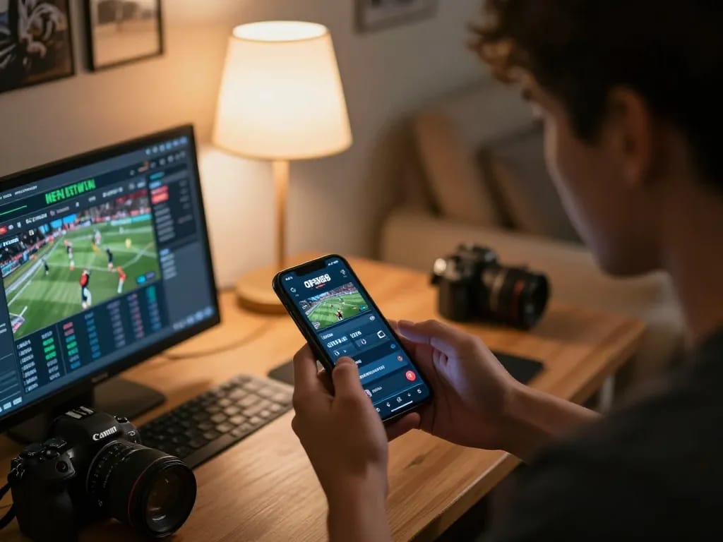 Engaging moment betting with OPEN88 on a mobile app in a cozy home setting.