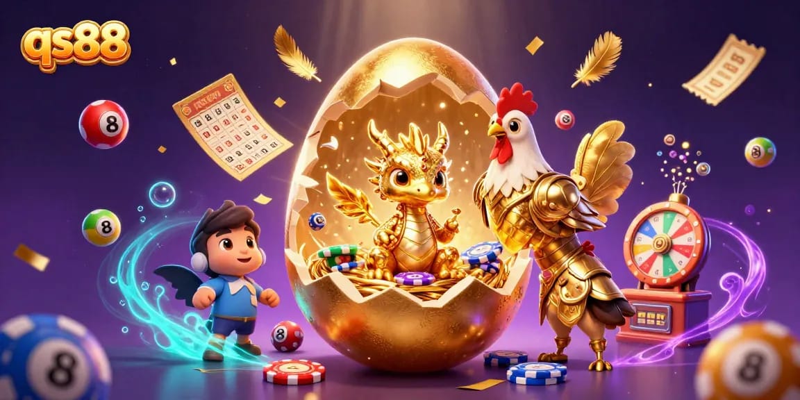 Experience excitement with qs88 through a vibrant 3D casino scene featuring a golden dragon and dynamic game elements.
