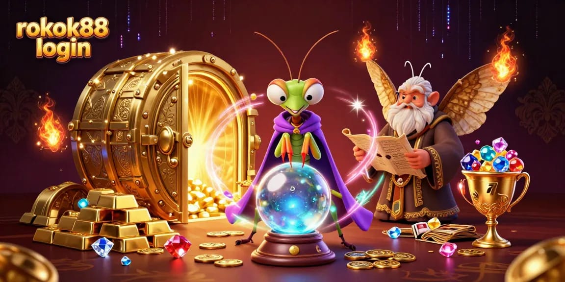 Immerse in the vibrant world of rokok88 login with a mystical casino scene full of treasures.
