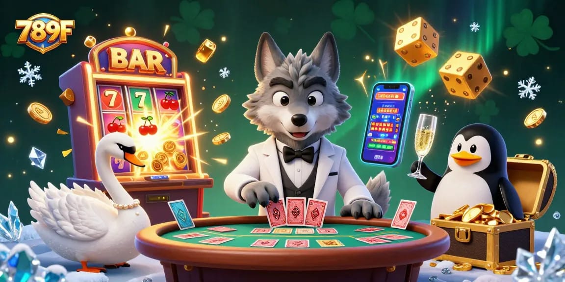 Win big at 789F with a vibrant casino scene featuring a debonair wolf and glorious illustrations.