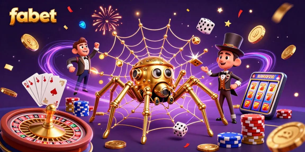 Experience thrilling wins with fabet's vibrant 3D casino scene featuring lively gaming elements.
