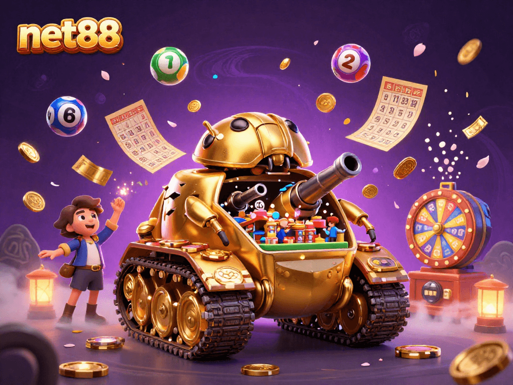 Experience excitement at net88 with a golden beetle tank casino, vibrant games, and lucky lottery elements!
