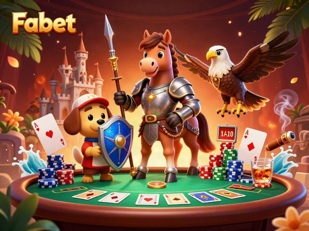 Engage with Fabet's thrilling poker scene featuring a medieval knight and squire in action