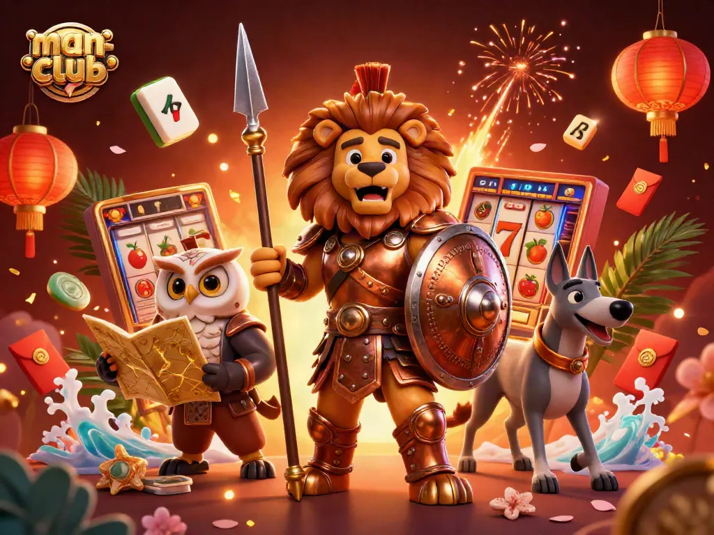 Experience thrilling gameplay at man-club with a vibrant casino illustration featuring key game elements.