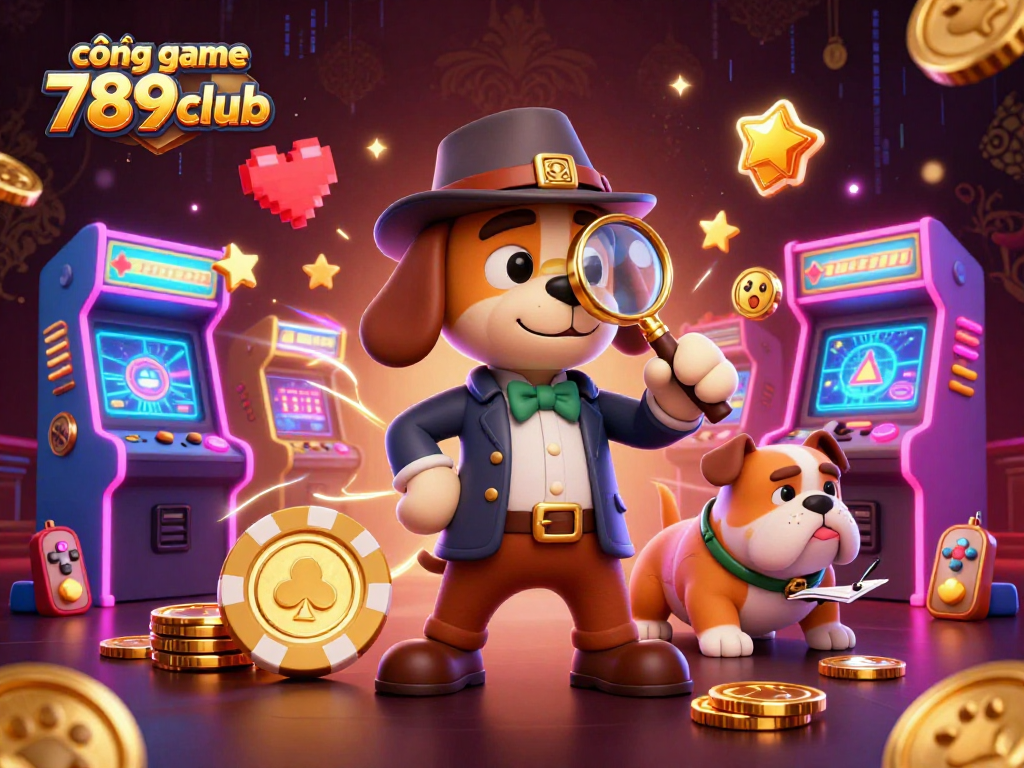 Engage with the cổng game 789club while exploring clues with cartoon characters in a vibrant casino setting.