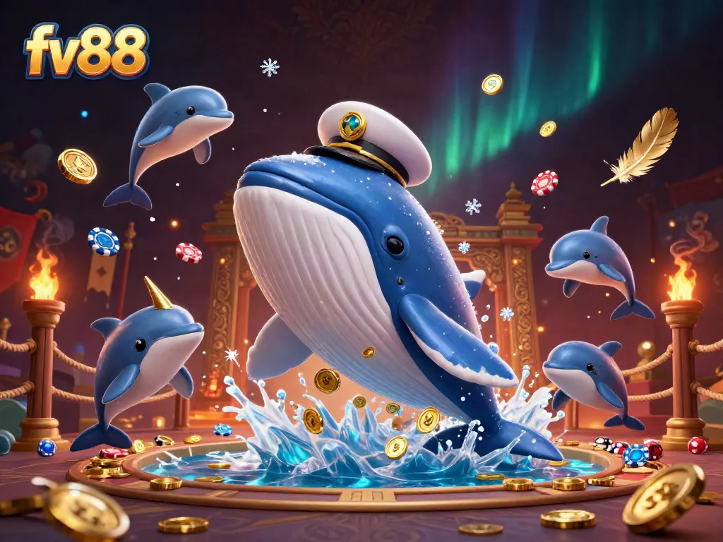 Experience exciting gameplay with fv88 featuring a whimsical scene of a whale, narwhal, and playful dolphins.
