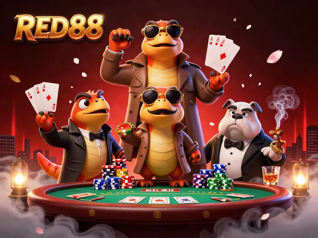 Experience the thrill of RED88 with raptors dressed as humans entering a luxurious casino lounge.