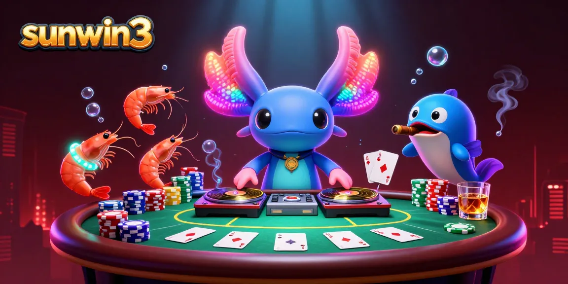 Experience the vibrant world of sunwin3 with energetic characters engaging in thrilling poker action.
