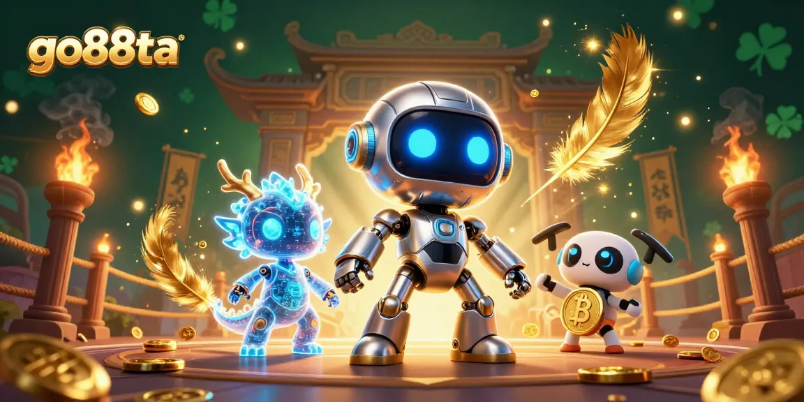 Engage with go88ta's vibrant casino experience through a dynamic illustration showcasing colorful characters and gaming elements.