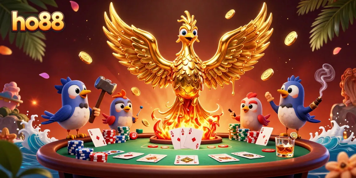 Experience thrilling gameplay at ho88 with a dynamic poker scene featuring golden phoenix and vibrant elements.