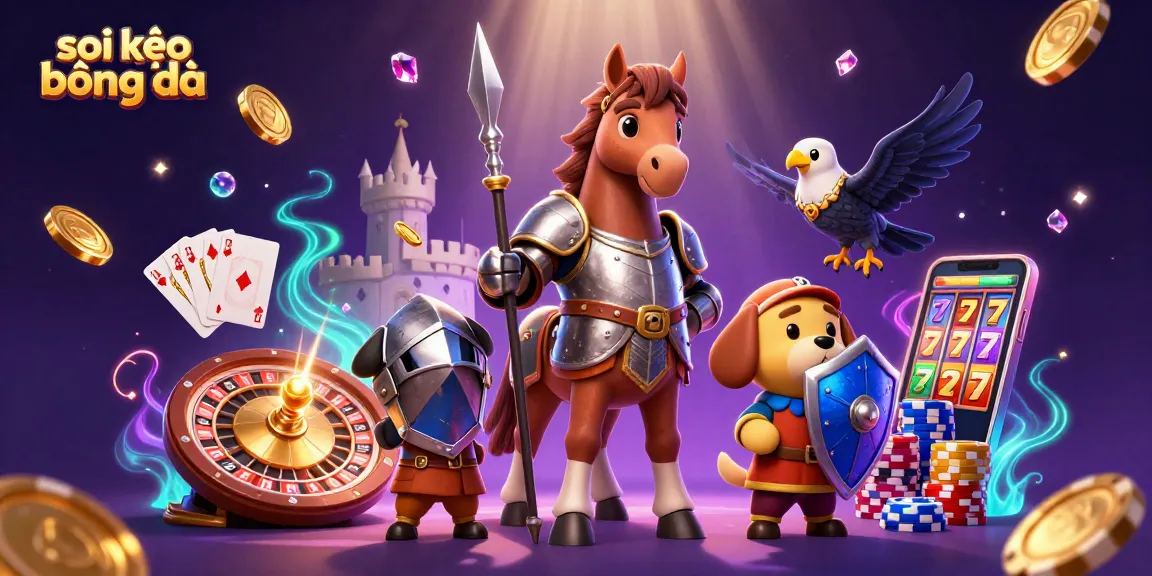 Spark exciting soi kèo bóng đá bets with a knight, squire, and falcon amidst dynamic casino elements.