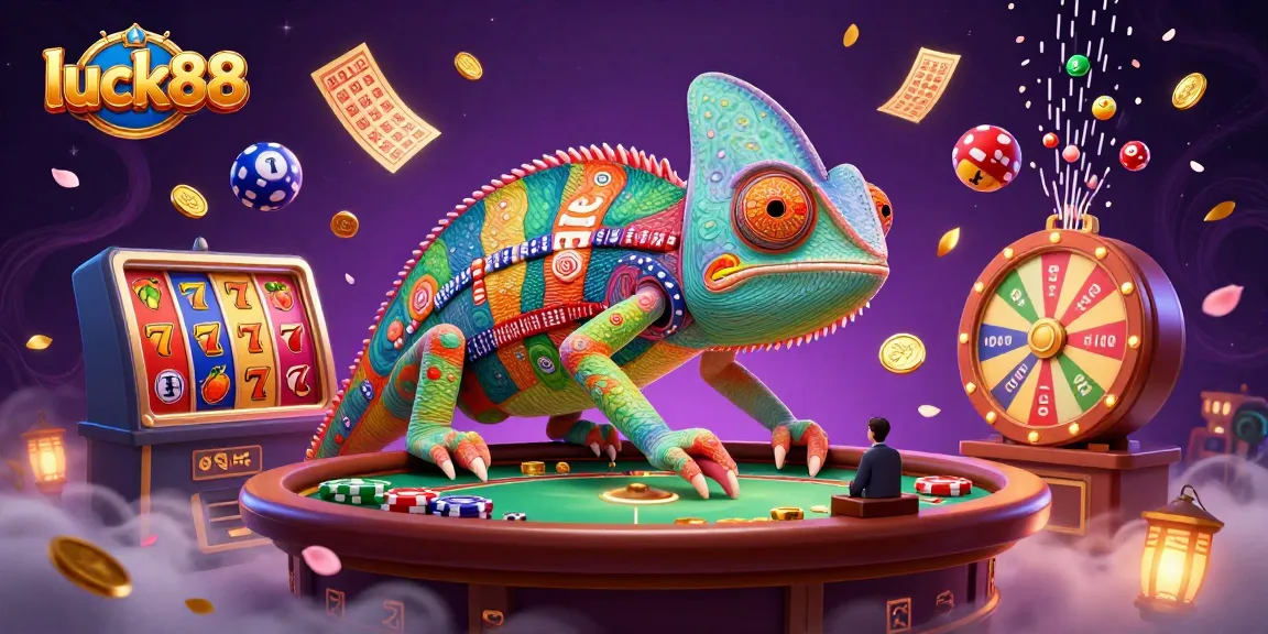 Experience the thrill of luck88 with vibrant slots, bingo, and dynamic lottery elements in an engaging casino illustration.