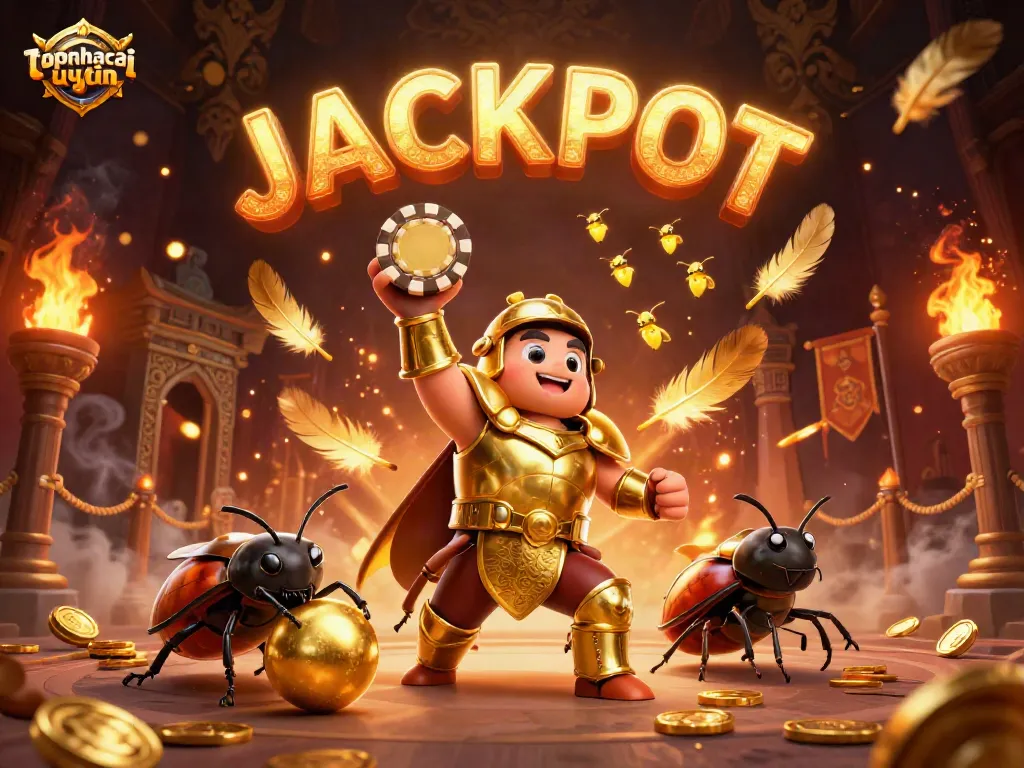 Experience the thrill of topnhacaiuytin with a 3D cartoon scene showcasing victory and excitement.