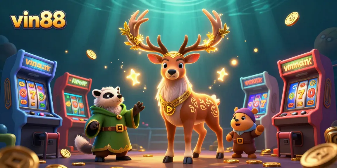 Experience vin88 gaming excitement in this vibrant 3D casino illustration featuring mythical characters and dynamic game elements.