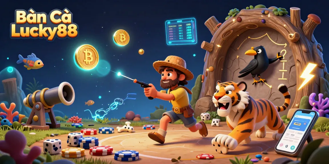Bắn Cá Lucky88 brings excitement with vibrant visuals of cavemen and sea creatures in a prehistoric casino.