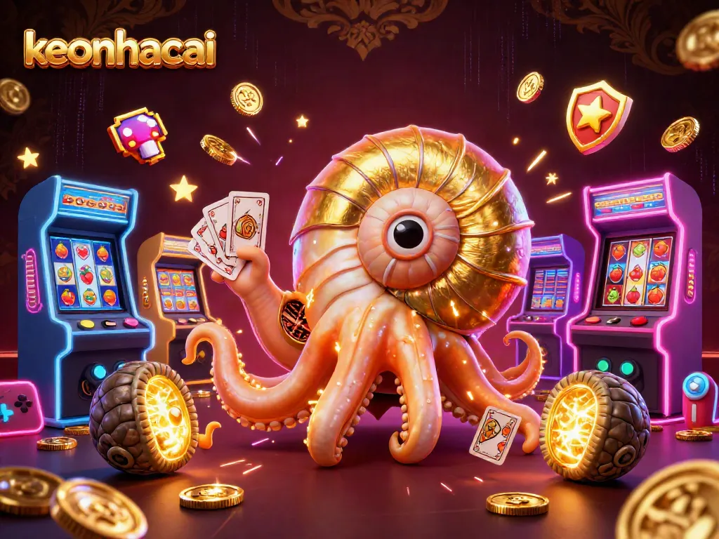 Engage with keonhacai where a giant nautilus spins the roulette wheel amidst a vibrant casino.