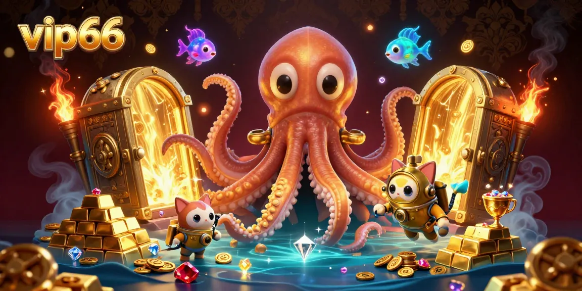 Experience excitement with vip66's colossal kraken treasure adventure in a vibrant casino scene.
