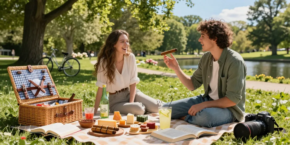 rokok88 cigars and gourmet snacks in a lush park setting