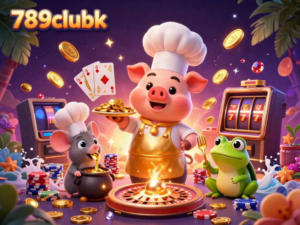 Experience the excitement at 789clubk with vibrant casino games and dynamic characters enjoying their fortune.
