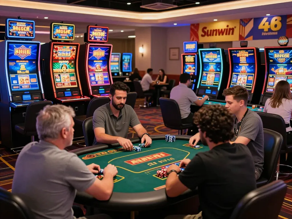 Exciting Sun Win online gambling scene showcasing players engaged in games, vibrant graphics, and promotional bonuses.