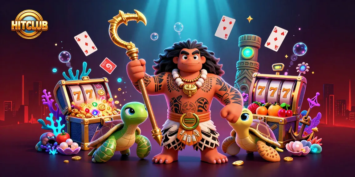 Experience HITCLUB thrills with a vibrant 3D casino scene featuring slot elements and dynamic characters.